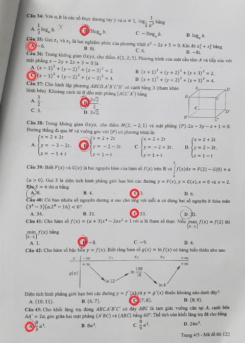 Gợi ý bài giải 24 mã đề môn toán thi tốt nghiệp THPT - Ảnh 9. Gợi ý bài giải 24 mã đề môn toán thi tốt nghiệp THPT - Ảnh 9.