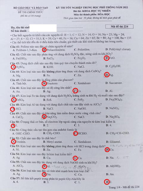 Gợi ý bài giải môn hóa học kỳ thi tốt nghiệp THPT 2022 - Ảnh 2. Gợi ý bài giải môn hóa học kỳ thi tốt nghiệp THPT 2022 - Ảnh 2.