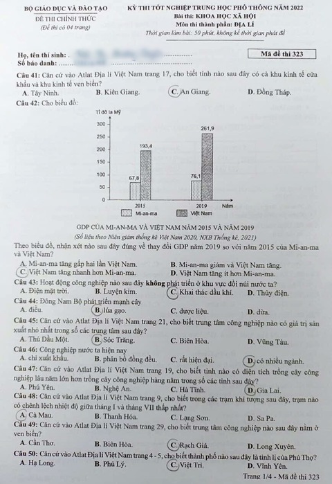 Đề thi địa lý kỳ thi tốt nghiệp THPT 2022 - Ảnh 1. Đề thi địa lý kỳ thi tốt nghiệp THPT 2022 - Ảnh 1.