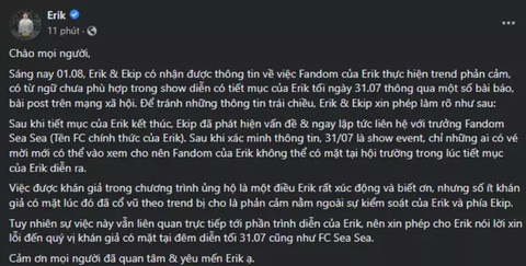 Erik giãi bày sau khi nhận màn cổ vũ thô tục - Ảnh 3. Erik giãi bày sau khi nhận màn cổ vũ thô tục - Ảnh 3.