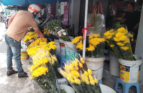 Hoa trái trước lễ Vu lan đắt hàng, giá hoa cúc, lay ơn... tăng cao - Ảnh 3. Hoa trái trước lễ Vu lan đắt hàng, giá hoa cúc, lay ơn... tăng cao - Ảnh 3.