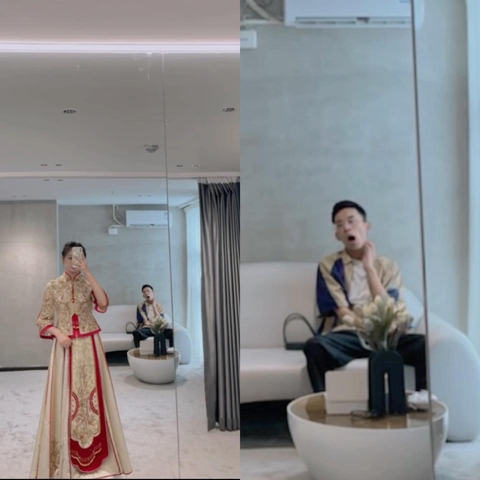 Chồng ngáp sái quai hàm chờ vợ thử váy cưới - Ảnh 4. Chồng ngáp sái quai hàm chờ vợ thử váy cưới - Ảnh 4.