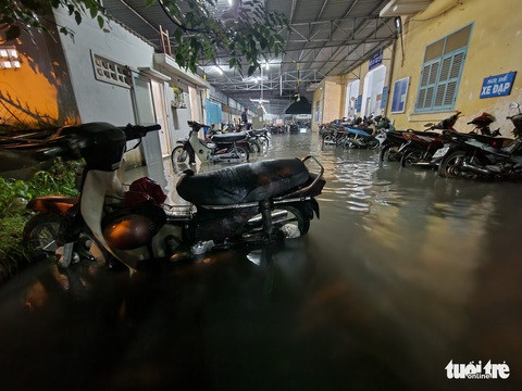 Y bác sĩ và người nhà bệnh nhân lội bì bõm tại khoa cấp cứu - Ảnh 4. Y bác sĩ và người nhà bệnh nhân lội bì bõm tại khoa cấp cứu - Ảnh 4.