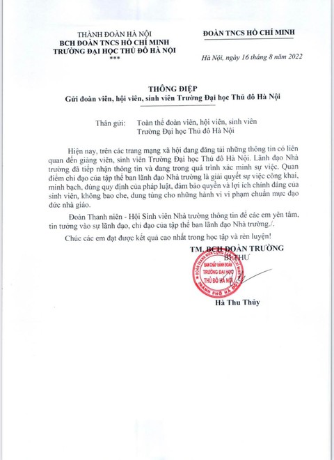 Trường đại học Thủ đô Hà Nội tạm dừng công việc giảng dạy với thầy giáo bị tố quấy rối tình dục - Ảnh 1. Trường đại học Thủ đô Hà Nội tạm dừng công việc giảng dạy với thầy giáo bị tố quấy rối tình dục - Ảnh 1.