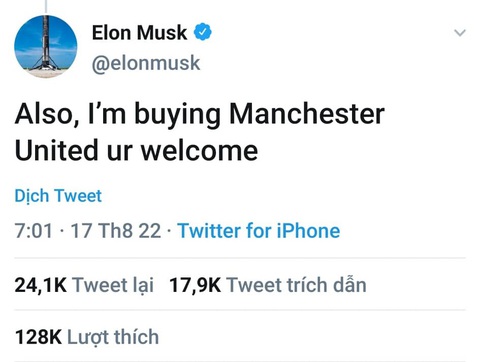 Elon Musk hỏi mua Manchester United? - Ảnh 2. Elon Musk hỏi mua Manchester United? - Ảnh 2.