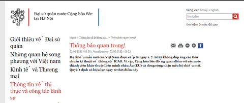 Đến lượt Czech không công nhận hộ chiếu mẫu mới xanh tím than của Việt Nam - Ảnh 1. Đến lượt Czech không công nhận hộ chiếu mẫu mới xanh tím than của Việt Nam - Ảnh 1.