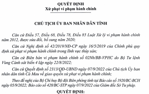 Một chủ tàu cá ở Cà Mau bị phạt gần 1,4 tỉ đồng và tịch thu tàu - Ảnh 1. Một chủ tàu cá ở Cà Mau bị phạt gần 1,4 tỉ đồng và tịch thu tàu - Ảnh 1.