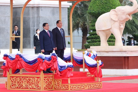 Lào tổ chức lễ đón trọng thể Thủ tướng Phạm Minh Chính - Ảnh 5. Lào tổ chức lễ đón trọng thể Thủ tướng Phạm Minh Chính - Ảnh 5.