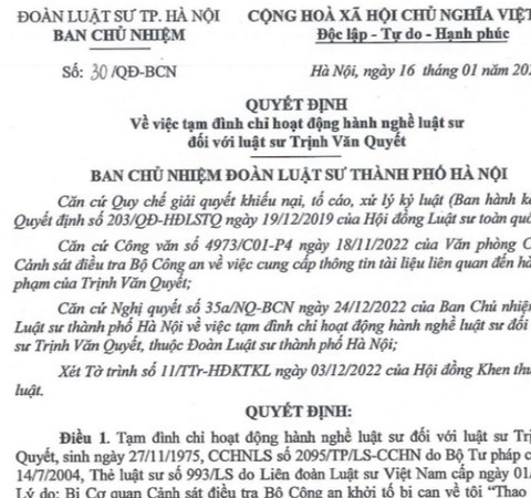 Tạm đình chỉ hoạt động nghề luật sư với ông Trịnh Văn Quyết - Ảnh 2. Tạm đình chỉ hoạt động nghề luật sư với ông Trịnh Văn Quyết - Ảnh 2.