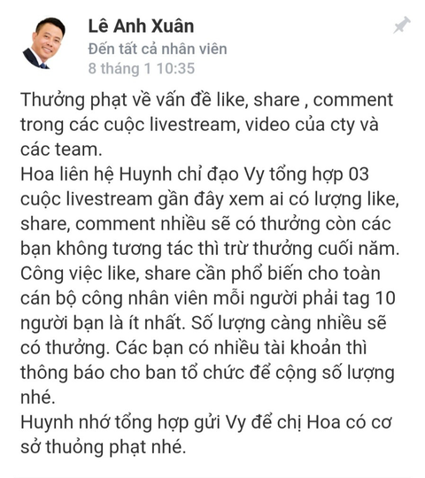Vụ cắt thưởng Tết vì không like livestream: Chỉ là răn đe - Ảnh 1. Vụ cắt thưởng Tết vì không like livestream: Chỉ là răn đe - Ảnh 1.
