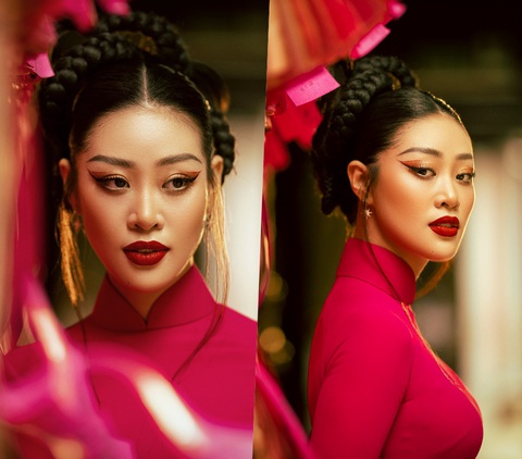 Hoa hậu Khánh Vân chúc Tết khán giả bằng bộ ảnh áo dài đỏ thắm - Ảnh 3. Hoa hậu Khánh Vân chúc Tết khán giả bằng bộ ảnh áo dài đỏ thắm - Ảnh 3.