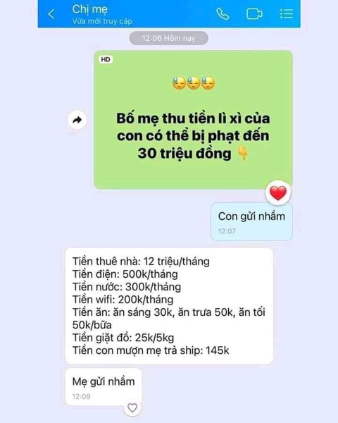 Ảnh vui 30 Tết: Con gửi nhầm tin nhắn bị mẹ đáp trả cực nét - Ảnh 1. Ảnh vui 30 Tết: Con gửi nhầm tin nhắn bị mẹ đáp trả cực nét - Ảnh 1.