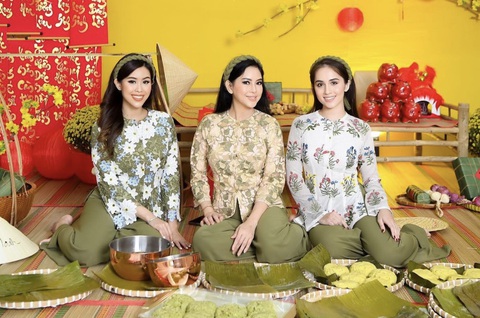 Có cả kho đồ hiệu, Tiên Nguyễn vẫn áo bà ba gói bánh tét ngày Tết - Ảnh 4. Có cả kho đồ hiệu, Tiên Nguyễn vẫn áo bà ba gói bánh tét ngày Tết - Ảnh 4.