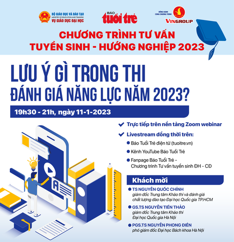 Tối 11-1, tư vấn tuyển sinh: Thi đánh giá năng lực năm 2023, lưu ý gì? - Ảnh 1. Tối 11-1, tư vấn tuyển sinh: Thi đánh giá năng lực năm 2023, lưu ý gì? - Ảnh 1.