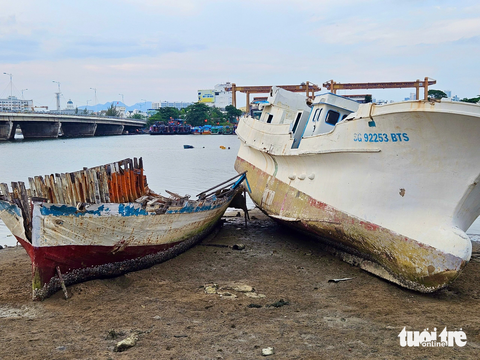 Nghĩa địa xác tàu dưới dòng sông ở Nha Trang - Ảnh 3. Các tàu cá này bị chủ bỏ mặc bên bờ sông - Ảnh: MINH CHIẾN