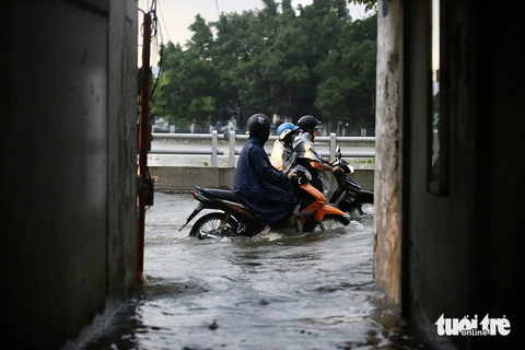 Vừa mưa vừa triều cường, nước kênh TP.HCM cao hơn đường, lục bình tràn lên bờ - Ảnh 7. Không chỉ đường sá sát kênh, các con hẻm lân cận đều bị nước "tấn công"