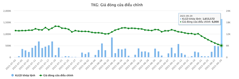 Một cổ phiếu sàn 5 phiên, chủ tịch không sở hữu cổ phần, cổ đông lớn mới bán hết - Ảnh 2. Diễn biến giá cổ phiếu TKG - Dữ liệu: VietstockFinance