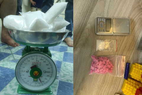 Bắt ‘Hải mặt rỗ’ - kẻ cầm đầu đường dây ma túy liên quận ở Đà Nẵng - Ảnh 1. Số tang vật mà cơ quan công an thu giữ - Ảnh: H.B.