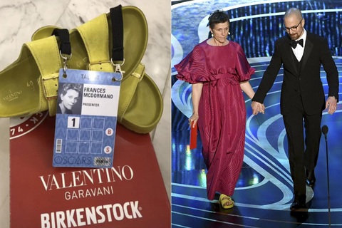 Nữ diễn viên Frances McDormand bước lên sân khấu lễ trao giải Oscar vào tháng 2-2019 trong một đôi dép Birkenstocks màu vàng Nữ diễn viên Frances McDormand bước lên sân khấu lễ trao giải Oscar vào tháng 2-2019 trong một đôi dép Birkenstocks màu vàng