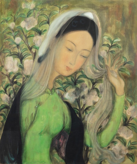 Đấu giá tranh Lê Phổ, Vũ Cao Đàm trong BST quý của hoàng thân Bửu Lộc - Ảnh 6. Bức Femme au voile của Lê Phổ (vẽ cuối 1940 - đầu 1950, ước tính có giá từ 300.000 - 500.000 Euro).