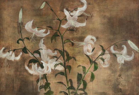 Đấu giá tranh Lê Phổ, Vũ Cao Đàm trong BST quý của hoàng thân Bửu Lộc - Ảnh 4. Bức tranh lụa Liliums vẽ năm 1941 của Vũ Cao Đàm (ước tính từ 150.000 - 250.000 Euro).