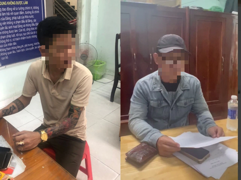 Mạo danh tổng đài taxi Mai Linh, Vinasun để nhận cuốc, hưởng hoa hồng - Ảnh 1. L.V.H. và N.N.T. làm việc với công an và thừa nhận hành vi mạo danh tổng đài hãng taxi nổi tiếng - Ảnh Công an cung cấp