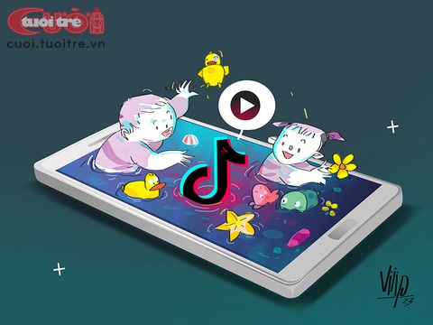 TikTok phải ngừng 'chơi' với trẻ em U13 - Ảnh 1. Các bé U13 chơi chung với TikTok như một món đồ chơi con nít - Tranh: Viiip