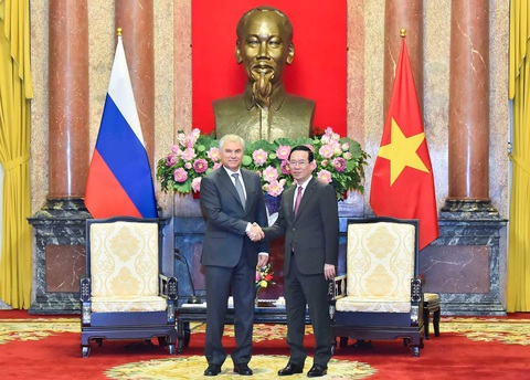 Chủ tịch nước Võ Văn Thưởng tiếp Chủ tịch Duma Quốc gia Quốc hội Liên bang Nga Vyacheslav Viktorovich Volodin - Ảnh: Quochoi.vn Chủ tịch nước Võ Văn Thưởng tiếp Chủ tịch Duma Quốc gia Quốc hội Liên bang Nga Vyacheslav Viktorovich Volodin - Ảnh: Quochoi.vn