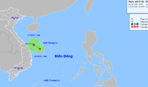 Vùng áp thấp ở tây nam quần đảo Hoàng Sa có thể mạnh lên thành áp thấp nhiệt đới - Ảnh 1. Vị trí và hướng di chuyển vùng áp thấp - Ảnh: NCHMF