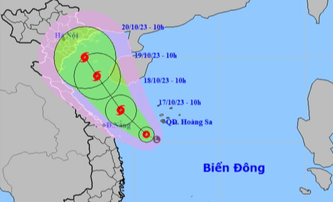 Vị trí và hướng di chuyển áp thấp nhiệt đới lúc 10h sáng nay - Ảnh: NCHMF Vị trí và hướng di chuyển áp thấp nhiệt đới lúc 10h sáng nay 17-10 - Ảnh: NCHMF