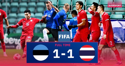 Thái Lan hoà đội bóng châu Âu hạng 115 thế giới - Ảnh 1. Tuyển Thái Lan hòa Estonia 1-1 trong trận giao hữu rạng sáng 18-10 - Ảnh: SIAM