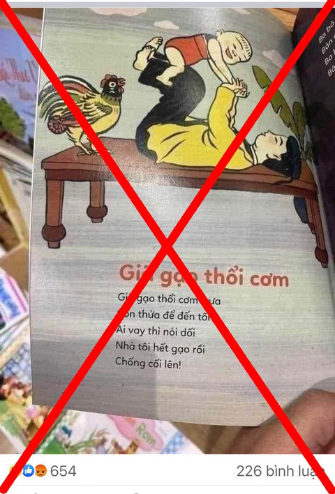 Xôn xao ngữ liệu trong sách giáo khoa dạy trẻ nói dối, Bộ GD&ĐT lên tiếng - Ảnh 1. Hình ảnh đang lan truyền trên mạng xã hội. Bộ Giáo dục và Đào tạo khẳng định bài đồng dao "Giã gạo thổi cơm" không có trong sách giáo khoa - Ảnh: MOET
