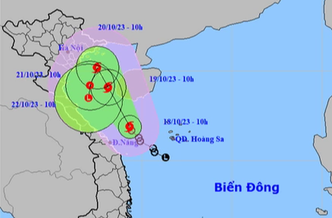 Vị trí và hướng di chuyển của bão số 5 lúc 10h sáng 18-10 - Ảnh: NCHMF Vị trí và hướng di chuyển của bão số 5 lúc 10h sáng 18-10 - Ảnh: NCHMF
