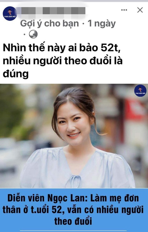 Bị nhận nhầm đã 52 tuổi, Ngọc Lan phản ứng thế nào? - Ảnh 1. Ngọc Lan chia sẻ lại bài đăng sai lệch nghiêm trọng số tuổi của mình