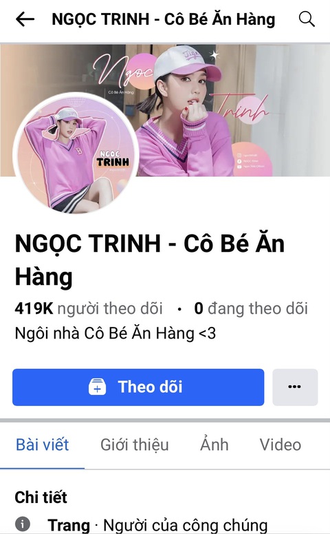 Fanpage NGỌC TRINH - Cô Bé Ăn Hàng bị khóa tối 19-10 - Ảnh chụp màn hình Fanpage Ngọc Trinh - Cô Bé Ăn Hàng bị khóa tối 19-10 - Ảnh chụp màn hình