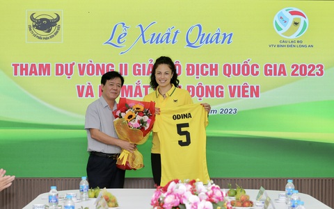 CLB bóng chuyền nữ VTV Bình Điền Long An ra mắt ngoại binh khủng - Ảnh 3. Odina Aliyeva khoác áo VTV Bình Điền Long An ở vòng II Giải bóng chuyền nữ quốc gia 2023 - Ảnh: D.P.