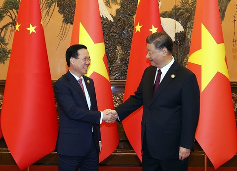 Ông Tập Cận Bình: Trung Quốc theo đuổi 'cùng giàu với láng giềng'- Ảnh 5. Tổng bí thư, Chủ tịch Trung Quốc Tập Cận Bình và Chủ tịch nước Võ Văn Thưởng trong cuộc hội kiến tại Bắc Kinh tháng 10-2023 - Ảnh: TTXVN