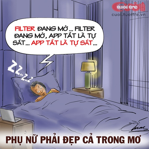 Quyết không tắt app trong ngày 20-10 - Ảnh 1. Quyết không tắt app làm đẹp trong ngày 20-10 - Tranh: Đỗ Minh Tuấn
