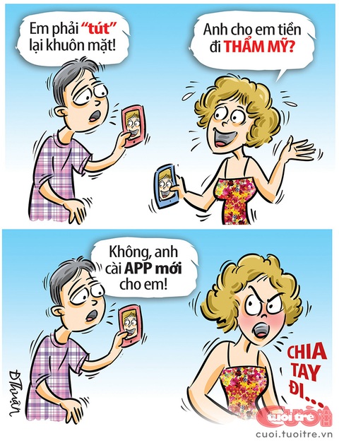 Được người yêu cho tiền đi thẩm mỹ viện trên... app store - Ảnh 1. Được người yêu cho tiền đi thẩm mỹ viện trên... app store - Tranh: Đức Thuận