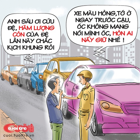 Đo nồng độ cồn: Hồn ai nấy giữ - Ảnh 1. Đo nồng độ cồn thời nay: Hồn ai nấy giữ - Tranh: Đỗ Minh Tuấn