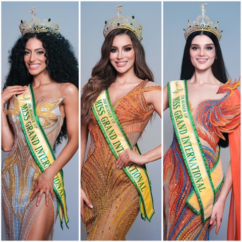 Từ trái qua: người đẹp đến từ Mỹ, Colombia và Hà Lan đoạt danh hiệu á hậu cuộc thi Miss Grand International 2023 - Ảnh: BTC Từ trái qua: Người đẹp đến từ Mỹ, Colombia và Hà Lan đoạt danh hiệu á hậu cuộc thi Miss Grand International 2023 - Ảnh: BTC