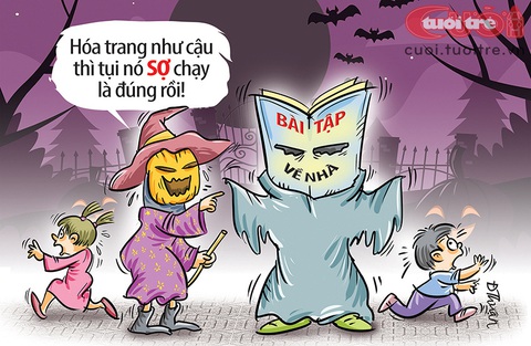 Hóa trang Halloween gây... sang chấn tâm lý - Ảnh 1. Hóa trang Halloween kiểu "sang chấn tâm lý" - Tranh: Đức Thuận