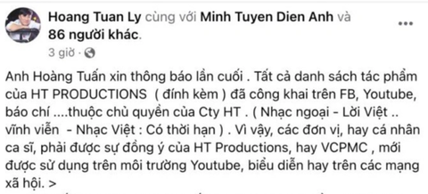 Ông Lý Hoàng Tuấn chia sẻ việc các ca sĩ sử dụng ca khúc chưa xin phép - Ảnh chụp màn hình Ông Lý Hoàng Tuấn chia sẻ việc các ca sĩ sử dụng ca khúc chưa xin phép - Ảnh chụp màn hình