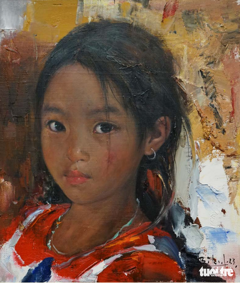 Bùi Văn Tuất “Nhìn Lại” những đôi mắt vùng cao - Ảnh 12. Tác phẩm "Cảm xúc màu cam", sơn dầu trên vải