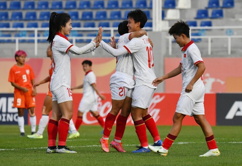 Tuyển nữ Việt Nam thắng Ấn Độ tại vòng loại Olympic Paris 2024 - Ảnh 1. Niềm vui của đội tuyển nữ Việt Nam khi đánh bại Ấn Độ - Ảnh: AFC
