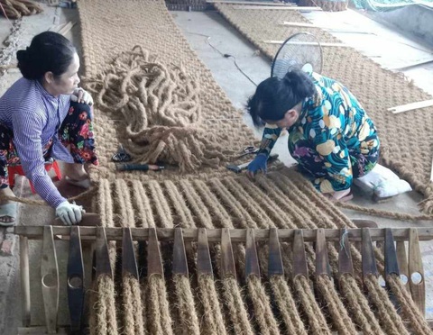 Sản xuất chỉ xơ dừa từ vỏ dừa khô - Ảnh: N.TRÍ Sản xuất chỉ xơ dừa từ vỏ dừa khô - Ảnh: N.TRÍ
