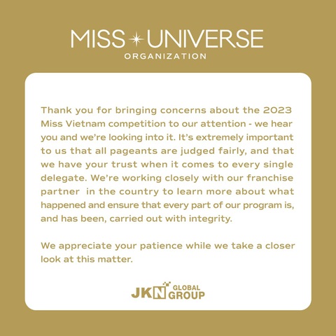 HOT: Tổ chức Miss Universe nhập cuộc, kiểm tra chiến thắng của Bùi Quỳnh Hoa - Ảnh 1. Tổ chức Miss Universe gửi thông báo đến fan Việt