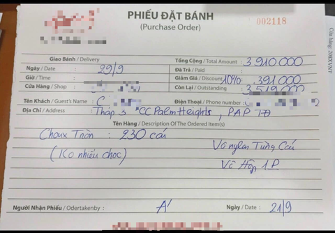 Thủ Đức báo cáo vụ bé 6 tuổi tử vong nghi ngộ độc bánh su kem - Ảnh 3. Phiếu đặt bánh su kem của bà T. - Ảnh: Người dân cung cấp