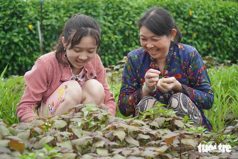 Suốt 14 năm trời, sau khi chồng mất bà Nguyễn Thị Ngọc Hường làm cả ngày lẫn đêm để kiếm tiền nuôi con ăn học. Trong ảnh, bà Hường và con gái Nguyễn Ngọc Hải Yến đang chăm sóc vườn rau - Ảnh: MẬU TRƯỜNG Suốt 14 năm, sau khi chồng mất, bà Nguyễn Thị Ngọc Hường làm cả ngày lẫn đêm để kiếm tiền nuôi con ăn học. Trong ảnh: bà Hường và con gái Nguyễn Ngọc Hải Yến đang chăm sóc vườn rau - Ảnh: MẬU TRƯỜNG