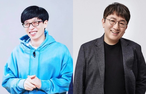 "MC quốc dân" Yoo Jae Suk và chủ tịch Bang Si Hyuk của HYBE - Ảnh: Soompi "MC quốc dân" Yoo Jae Suk và chủ tịch Bang Si Hyuk của HYBE - Ảnh: Soompi